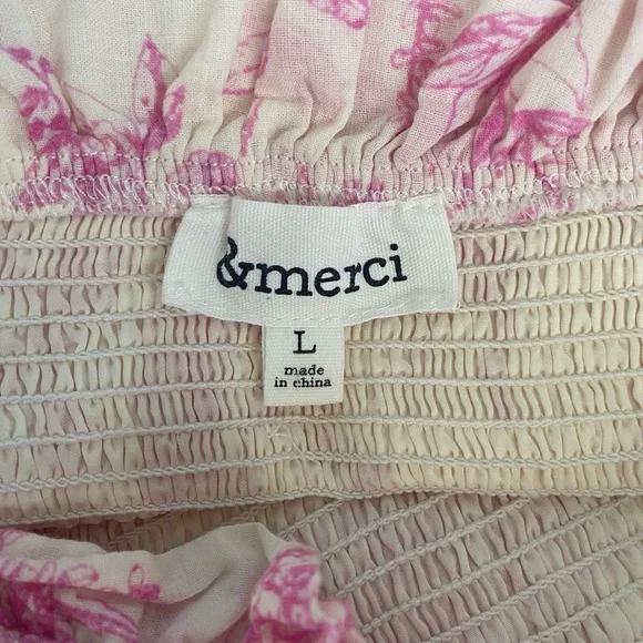 &merci Beautiful Pink and White Floral Strapless Dress Sz L - Picture 8 of 10